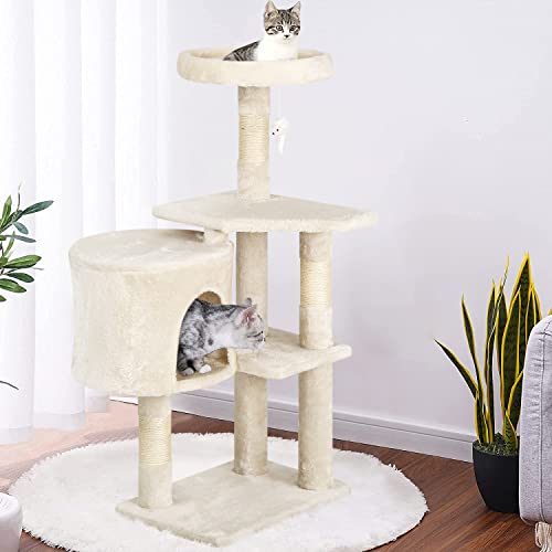 Image of BestPet | 36 inch Cat Tree Tower | Beige | Sturdy Multi-Level Cat Tree