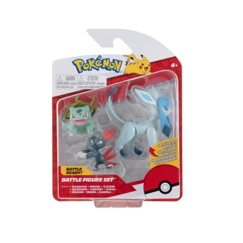 Pokemon Pokèmon Pkw0179 3 Pack-Features 2 Bulbasaur, Sneasel & 3-Inch Glaceon Battle Figures-Authentic Details, Multi #TOP5
