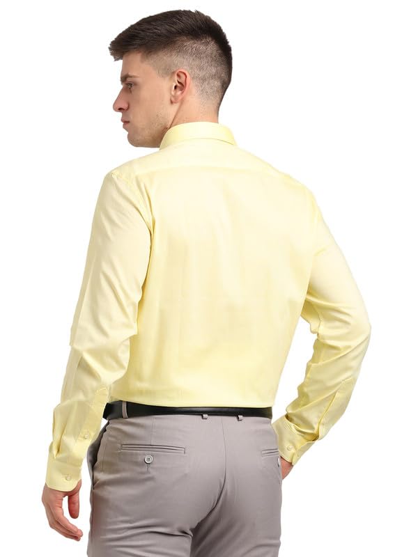 Image of Turtle Men 100% Cotton Slim Fit Lemon Solid Formal Shirt