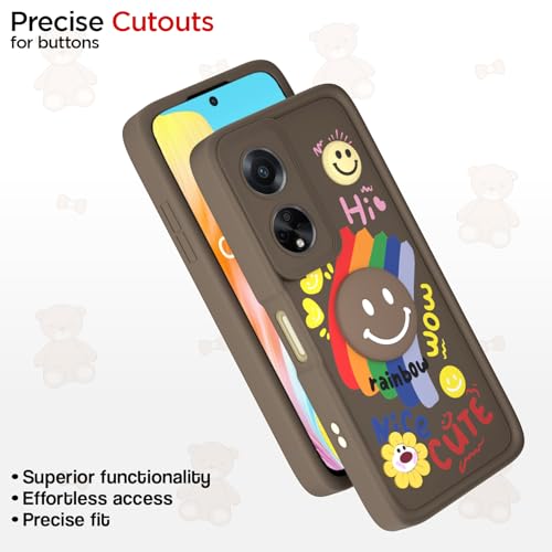 Image of Pikkme Back Cover for Oppo F23 5G | Soft Silicone| Cute Rainbow Smile & 3D Cartoon Flower Design | Shockproof Raised Camera Protection Bumper Case (Brown)