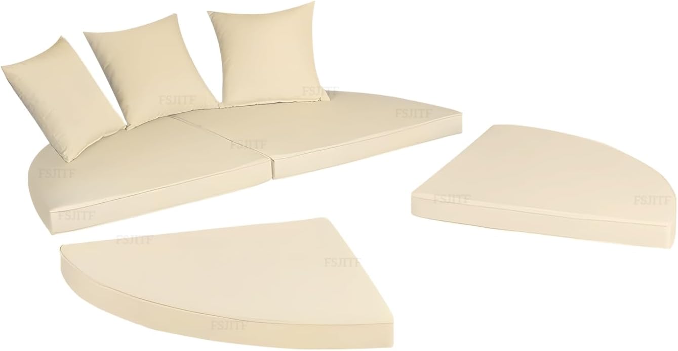 Outdoor Round Daybed Cushion Cover,Replacement Patio 66" Sun Bed 4 in 1 Rain-Proof Cover,Fade Resistant [Filling Foam and Pillow Not Included] (Khaki)