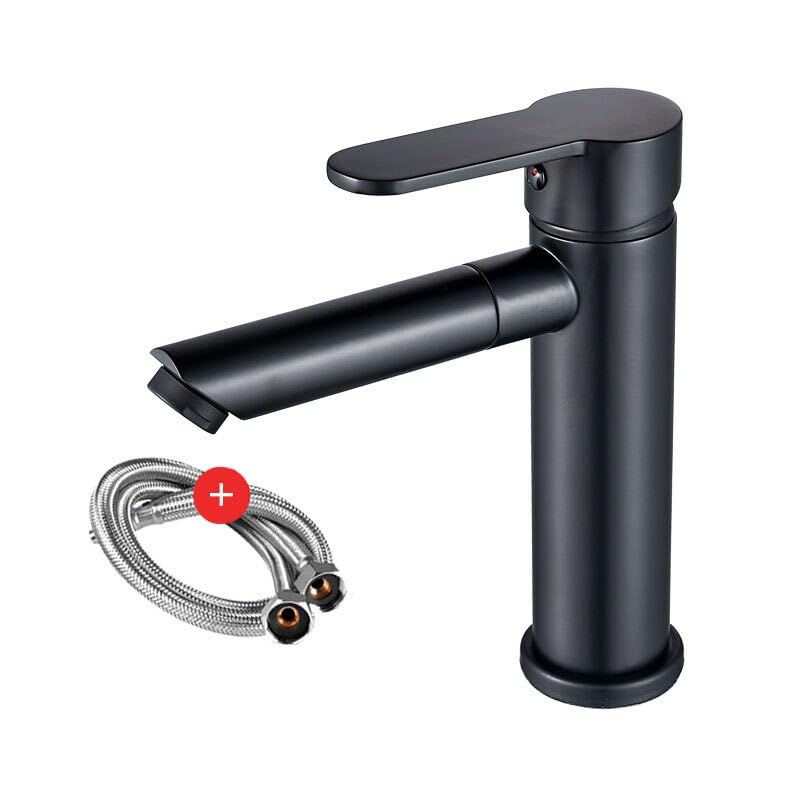 Grifo de lavabo de latón cromado negro con diseño monomando premium
