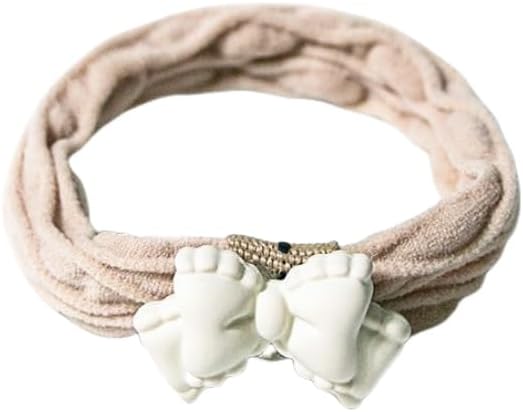 ソフトベルベットのヘアバンド（ホワイトリボン付き）、ベージュ