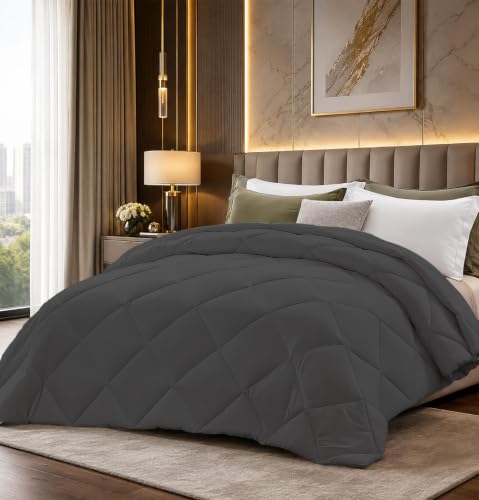 Image of Super Comfort Microfiber 300 GSM Single Bed Comforter for Heavy Winter Blanket Quilt Diamond Stitch (60 inch x 90 inch Inches /152cm x 228cm) - Comforter Single Bed|Drak Grey
