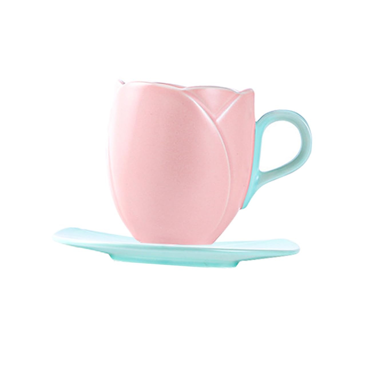 BESTYASH Taza de Café de Cerámica con Platillo Taza de Tulipán Rosa para Desayuno de Agua con Asa para Beber de Leche para Hogar