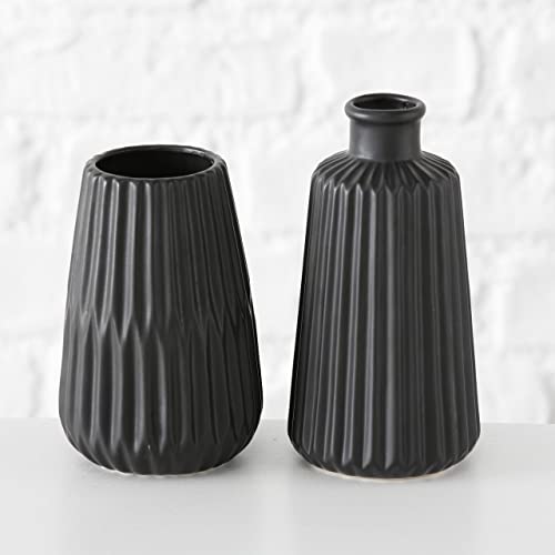 Boltze Esko 1013332 Vases Set of 2 (Black Varnished, Ceramic Flower Vases, Diameter Approx. 8.5 cm, Indoor Decoration - Image 2