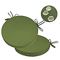 GUEGLSA Indoor Outdoor Round Chair Cushions 15 inch, Waterproof Bistro Seat Cushion with Ties ?Non Slip Circle Stool Chair Pads Set of 2, Green
