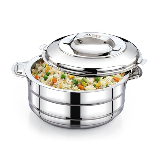 Image of AVIAS Astra Plus Stainless Steel 2500ml Casserole | Double Walled PUF Insulated Roti & Chapati Hot Box for kitchen | Hot case for Rice & Gravy | 2.5L