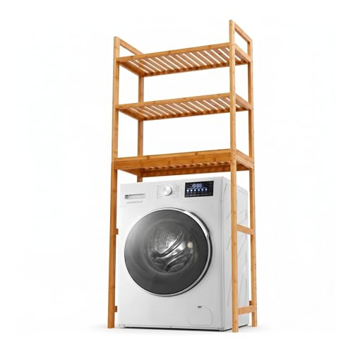 Meuble Machine à Laver Bambou - Meuble Buanderie Bois - Dessus Lave Linge