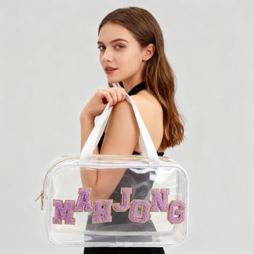 Bolsa de mahjong vacía con cremallera transparente portátil miniatura 5