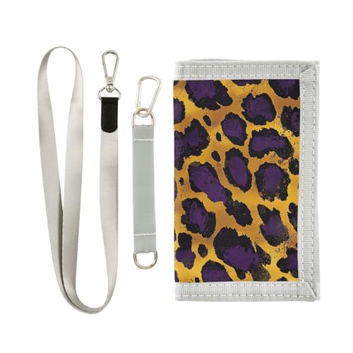 zyrtty Kids Wallets for Boys Girls Ages 4-18 Trifold, Purple Gold Leopard Print Pattern Wallet with Zippered Coin Pocket and Card Holders, Novelty Wallet for Childrens Birthday Gifts