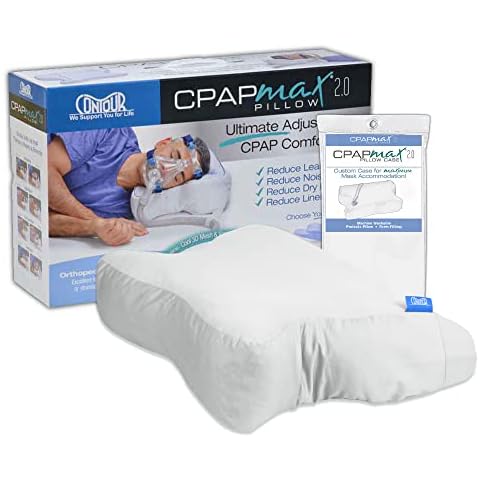 Contour CPAPMax Pillow 2-in-1 Adjustable Mermory Foam Pillow for Better Sleep with Pap Machines, Includes White Pillowcase Cover Cover