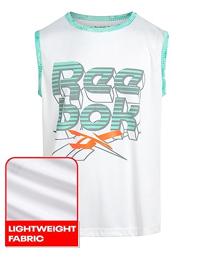 Reebok Boys' Active Shorts Set - 2 Pack Athletic Performance Dry Fit Tank Top And Gym Shorts (Size: 8-12), Size 10, White/Mint Green #TOP2