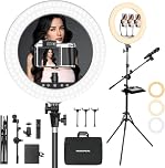 KOSCHEAL 18 Inch Ring Light with Stand, 3000-6500 K Adjustable LED Light with Microphone and Sound Card Holder, Photography Ring Light for Hairdresser/Professional Camera/TikTok/YouTube