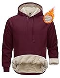 MAGCOMSEN Mens Hoodie Pullover Athletic Sherpa Lined Hoodie Warm Heavyweight Fleece Lined Sweatshirts Fashion Hoodies Sweatshirts Winered