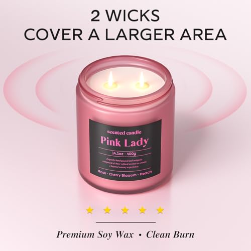 Image of CHILLFLAME Candles for Women, 14.1 oz Scented Candles for Home, 2 Wicks Blended Scents Birthday Candles Gifts for Mom, Wife, Teachter, Girlfriend (Rose+Cherry Blossom+Peach)