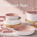 CAROTE Pots and Pans Set Nonstick, Ceramic Cookware Set, Pink Cooking Set Kitchen Induction Set with Steamer, PFAS PTFE Free,15 Piece