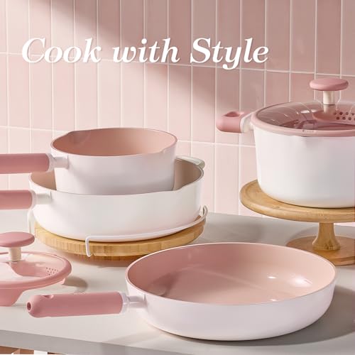 Image of CAROTE Ceramic Frying Pan, 2 Nonstick Skillets & Silicone Spatula, Induction Compatible All Stoves