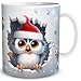 TRIOSK Weihnachtstasse 3D Illusion Eule mit Weihnachtsmotiv Becher-Durchbruch - Lustige Geschenkidee f&uuml;r Frauen, Eulenliebhaber, M&auml;nner & Kollegen - Keramik-Tasse 300 ml