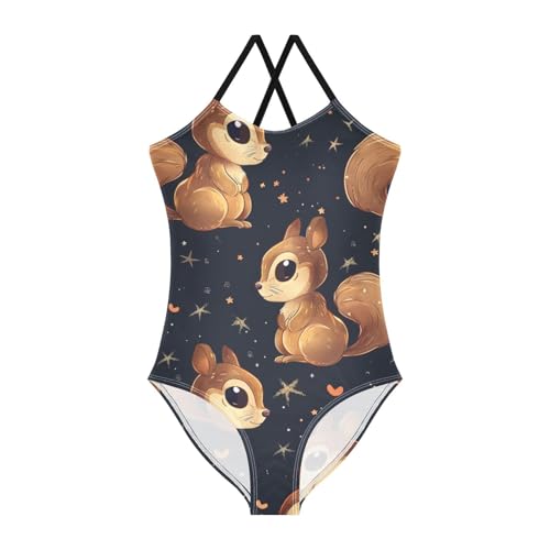 senya Girls Swimsuits Squirrels Starry Sky One-Piece Swimwear Quick Dry Girls Bathing Suits for 3 Years Old
