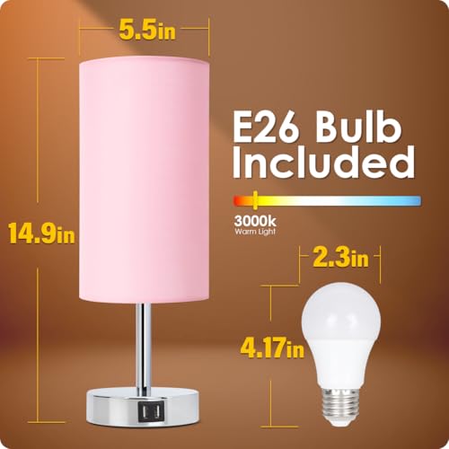 image for Yarra-Decor Bedside Lamp with USB Port - Touch Control Table Lamp for 