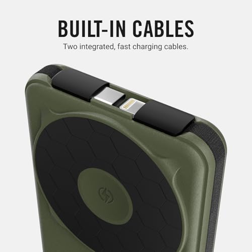 Image of Ridge Magnetic Power Bank Battery Pack 10,000mAh - Fast Charging, Compatible with MagSafe - Portable Charger Powerbank - with Built in Cables, Wireless Charging & Magnetic Attachment (Matte Olive)