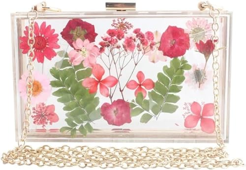 TiLeze Acrylic Transparent Flower Bag Banquet Ladies Hold Dinner Bag Shoulder Messenger Bag