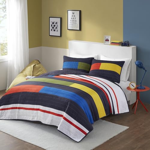 Intelligent Design Kids Cotton Multi Color Blocks Queen Quilt Set, 3pc - image 1