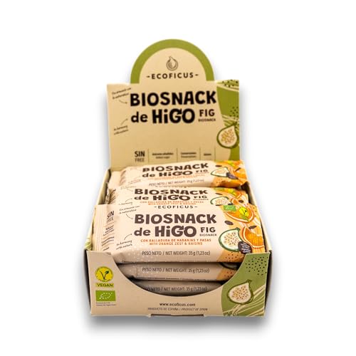 ECOFICUS Barritas Energéticas BIOSNACK Naranja - HIGO Sin Azúcar Añadido, 100% Natural y Orgánicas, Sin Gluten, Vegana - Pack 12x35g