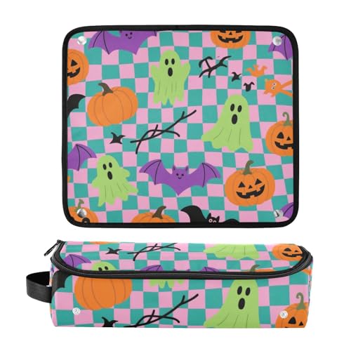 2-in-1 Estuche de Viaje para Rizador con Almohadilla Resistente al Calor y Accesorios Desmontables para Plancha, Rizador, Secador de Pelo, Diseño de Halloween Naranja Calabaza Fantasma Murciélago miniatura 3