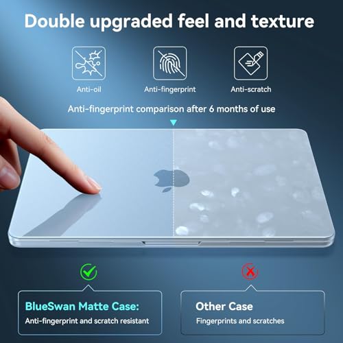 Image of BlueSwan for MacBook Air 13 inch Case M5 2026 2025-2022 M4 M3 M2 A3449 A3240 A3113 A2681, 100% Match Official Color, Scratch Resistant Air 13.6 Hard Shell Protective Laptop Cover, Matte Sky Blue Clear