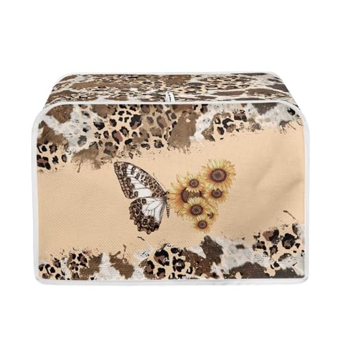 Image of Talayituse Butterfly Sunflower Cow Leopard Print Toaster Cover 2 Slice Wide Slot, Lightweight Dust Protection Washable Appliance Bag Bread Maker Cover, S