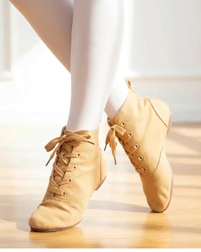 Image of MSMAX Womens Jazz Dance Boots Lace Up High Top Character Shoes for Women - Split Sole Ankle Boots for Jazz, Theater, Stage Performance & Costume
