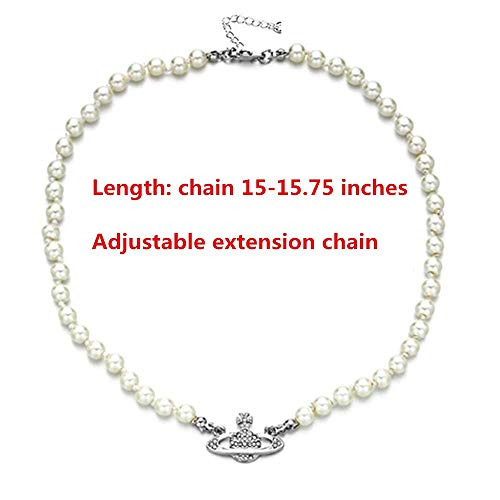 TEBIHOYO Colar de pérolas Saturno artificial pérola branca cristal água pingente de diamante brilhan