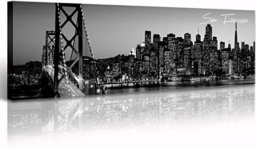 DJSYLIFE San Francisco Wall Art Black and White Cityscape Wall Decor for Living Room Canvas Prints Modern Artwork Panorama Pictures City Building Poster Bedroom Office Home Decor 13.8"X47.3"