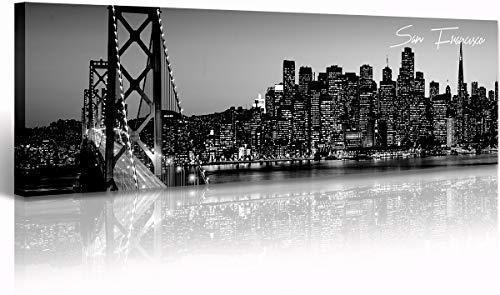 Djsylife San Francisco Wall Art Black And White Cityscape Wall Decor For Living Room Canvas Prints Modern Artwork Panorama Pictures City Building Poster Bedroom Office Home Decor 13.8"X47.3" #TOP22