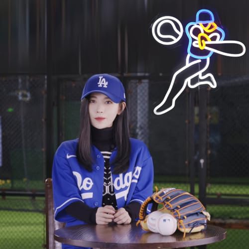 Image of Baseball Neon Light - Dynamic & Classic LED Wall Art for Man Cave, Sports Bar, Game Room or Kids Bedroom Decor, Dimmable USB, Awesome Sports Fan Gift for Players & Enthusiasts