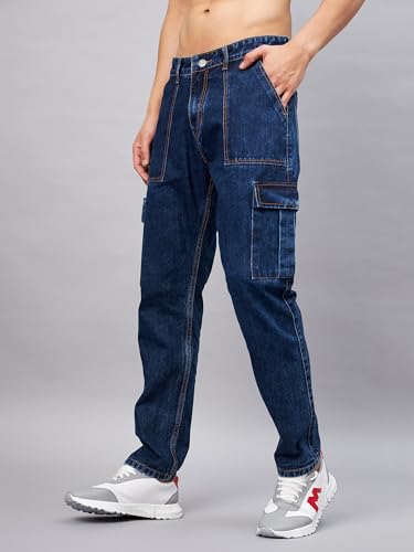 Image of STUDIO NEXX Men's Loose Fit Cargo Jeans | Non Stretchable | Cargo Denim for Men | Loose fit Cargos | Utility Pockets