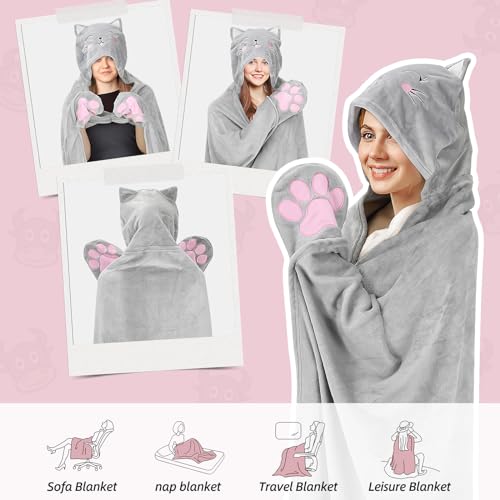 MSISILY Decke mit Ärmeln und Kapuze, Personalisierte Decke Tragbare Decke für Frauen, Kuscheldecke Flauschig Geschenke für Mädchen Kinder