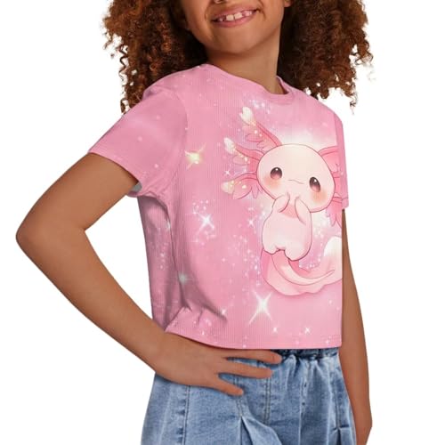 Image of Girls Fashion Crewneck Tee Shirts Casual Short Sleeve Crop Top Summer Outfits 5-14 Years Old
