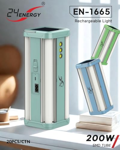 Image of 24Energy EN-1665 Rechargeable LED Table Lamp, 200W SMD Tube, Solar Charging, RGB Color Modes, Touch and Remote Control