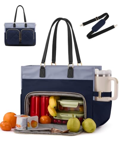 Image of LOVEVOOK Lunch Box Tote Bag for Women, 15.6 Inch Laptop Work Bag with Lunch Compartment, Oversized Tote with 40oz Cup Holder for Teacher, Nurse & Office Commuter