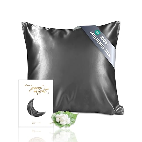 townssilk Seidenkissenbezug 40x40cm – 100% Maulbeerseide, 19mm, beidseitig Seide, Oeko-TEX Zertifiziert, Güteklasse 6A, mit Reißverschluss, 1 Stück,Anthrazit