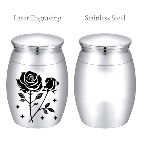 CREATCABIN Mini-Blumenurne,Kleine Andenkenurne,Winzige Blumenrose,Menschliche Asche Teilen,Bestattung,Beerdigung,Dekoratives Gedenkandenken,Miniaturbehälter Für Liebe,Männlich/Weiblich,3x4cm,Silber