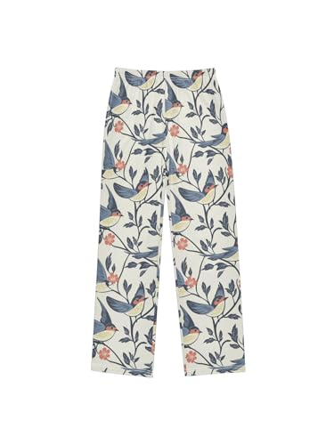 Cartoon Swallow Bird Floral Boys Pants for Kids Jogger Pants with Pockets S