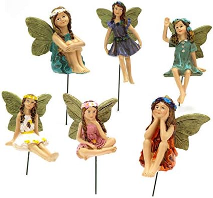 AIITLLYNA Flower Fairies Garden,Fairy Garden Accessories,Flower Pot Decorations on Sticks,Flower Fairy Pixie,6Pcs Mini Fairy Statues for Plant Decoration Outdoor Yard Garden Decor