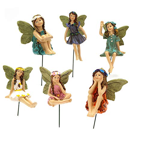 AIITLLYNA Flower Fairies Garden,Fairy Garden Accessories,Flower Pot Decorations on Sticks,Flower Fairy Pixie,6Pcs Mini Fairy Statues for Plant Decoration Outdoor Yard Garden Decor