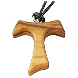 Junker Kirchenbedarf Kreuzanhänger - Tau-Kreuz Olivenholz am Band 1,5cm - Kommunion Konfirmation Anhänger