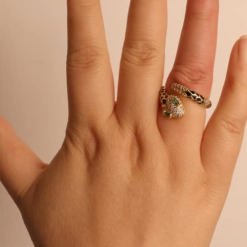 Jean Beau Cute Snake Adjustable Open Gold Ring for Women - Sparkly Vintage Wrap Stacking Animal Green Enamel Eye Fashion Statement Love Promise Costume Finger Cocktail Party Jewelry Gift2