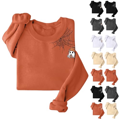 Womens Halloween Sweatshirt Funny Spooky Season Shirt Spider Web Graphic Pullovers Overswized Boo Pumpkin Sweatshirt